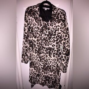 DvF Leopard Print Button-Front Shirt Dress - Brown & Black/ Size: 14